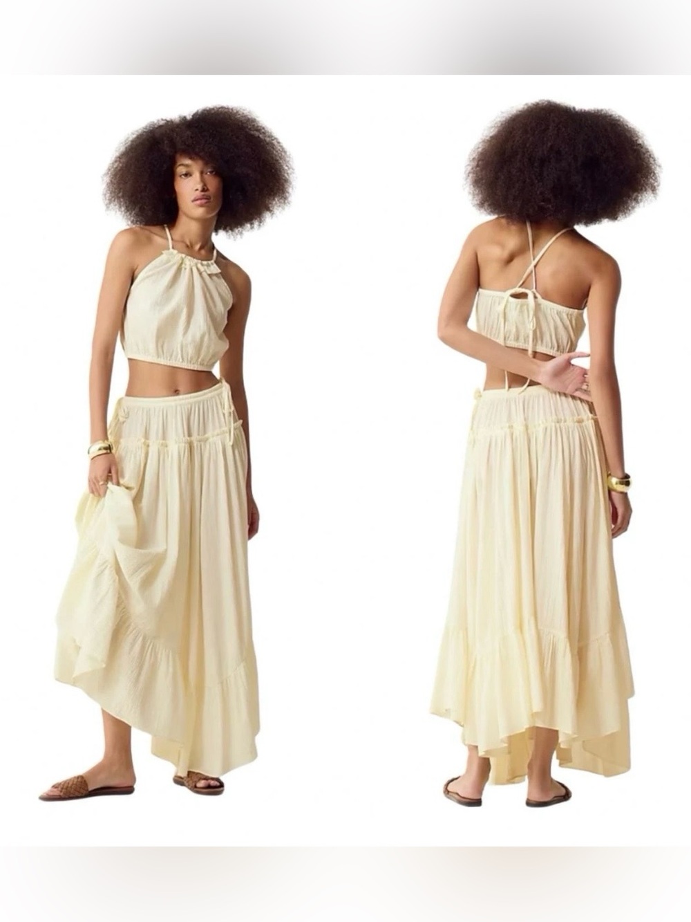 J.Crew Halter Top and Skirt Set Airy Gauze Ivory Cream Two Piece Size XL